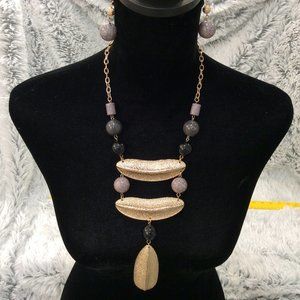Grey black & gold necklace & earring set